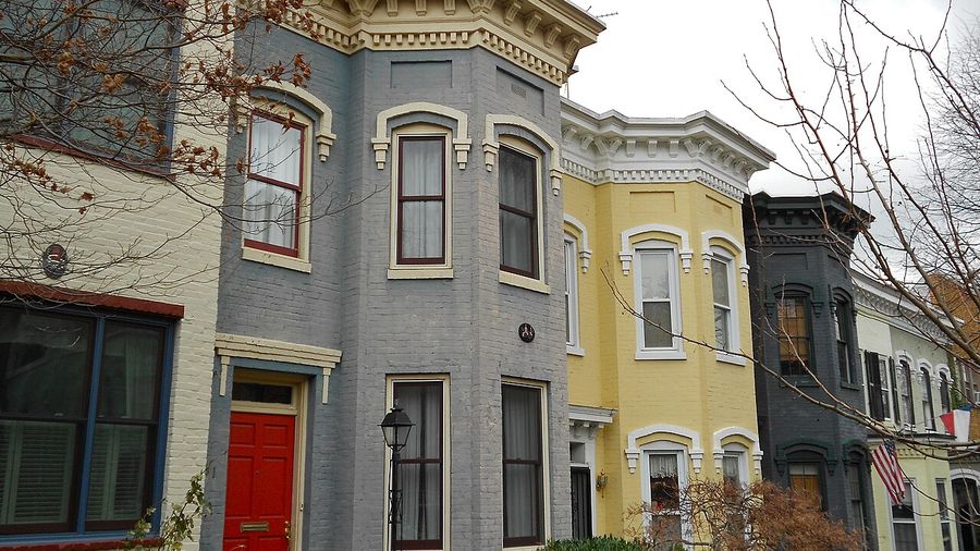 Row of colourful Capitol Hill rowhouses in Washington, DC
